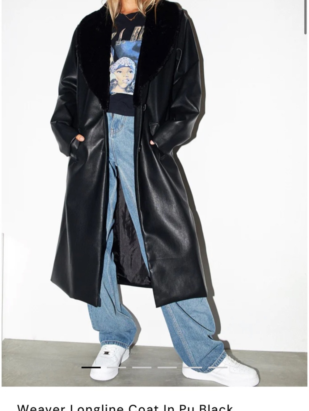 Weaver Longline Coat In Pu Black